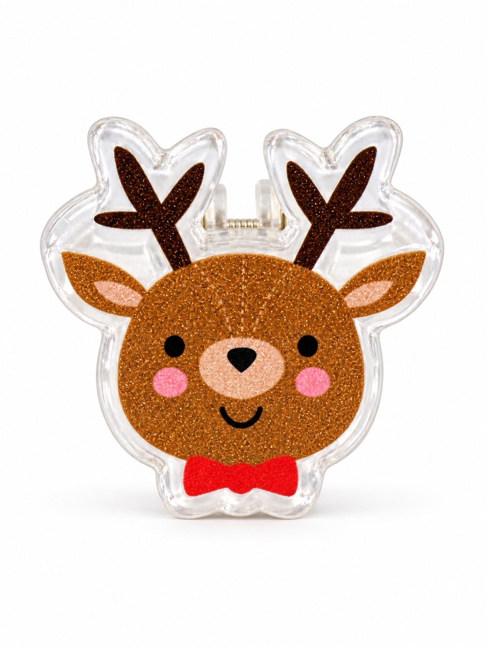 Brown Reindeer Rudolph & Red Bow Christmas Mini 1.25" Lobster Claw Hair Clip